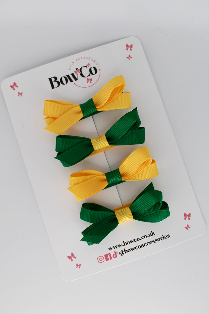 School Green and Yellow Gold Ballerina Bows - Set of 4 - Clip