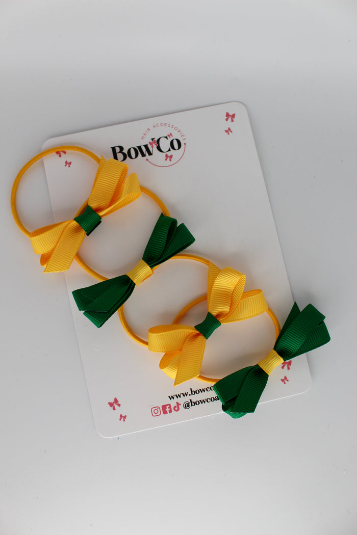 School Green and Yellow Gold Bows - Ballerina Bows - Set of 4 - Elastic