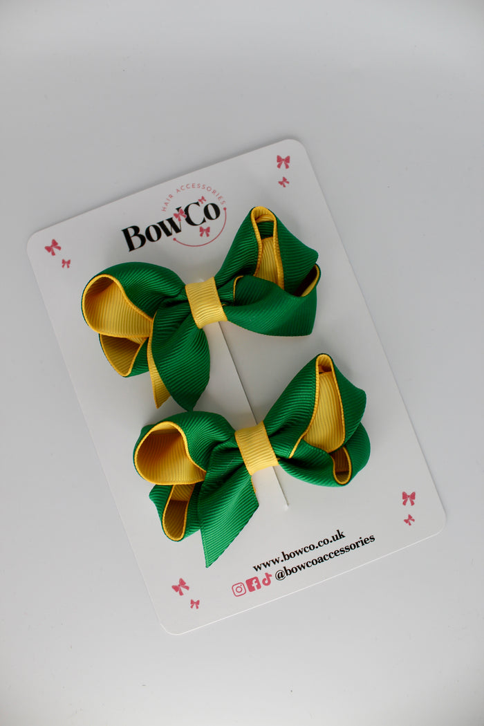 School Green and Yellow Gold Loop Bow Set - Clip