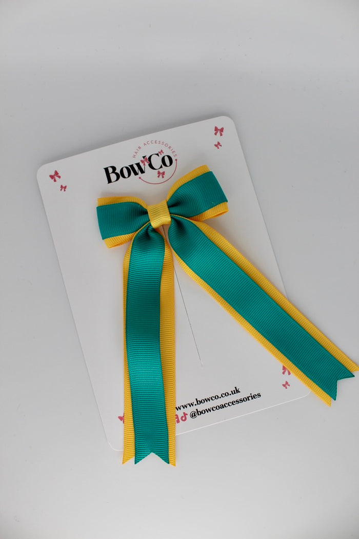 School Jade Green and Yellow Gold Tuxedo Tails Bow – Clip