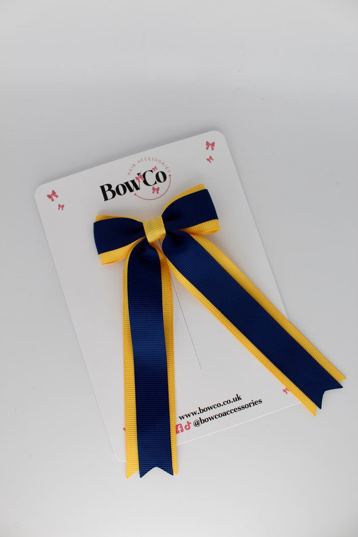 School Navy and Yellow Gold Tuxedo Tails Bow – Clip