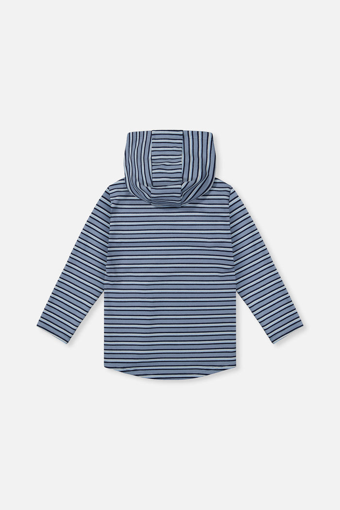 Striped Brushed Jersey Hooded T-Shirt Blue And White-4