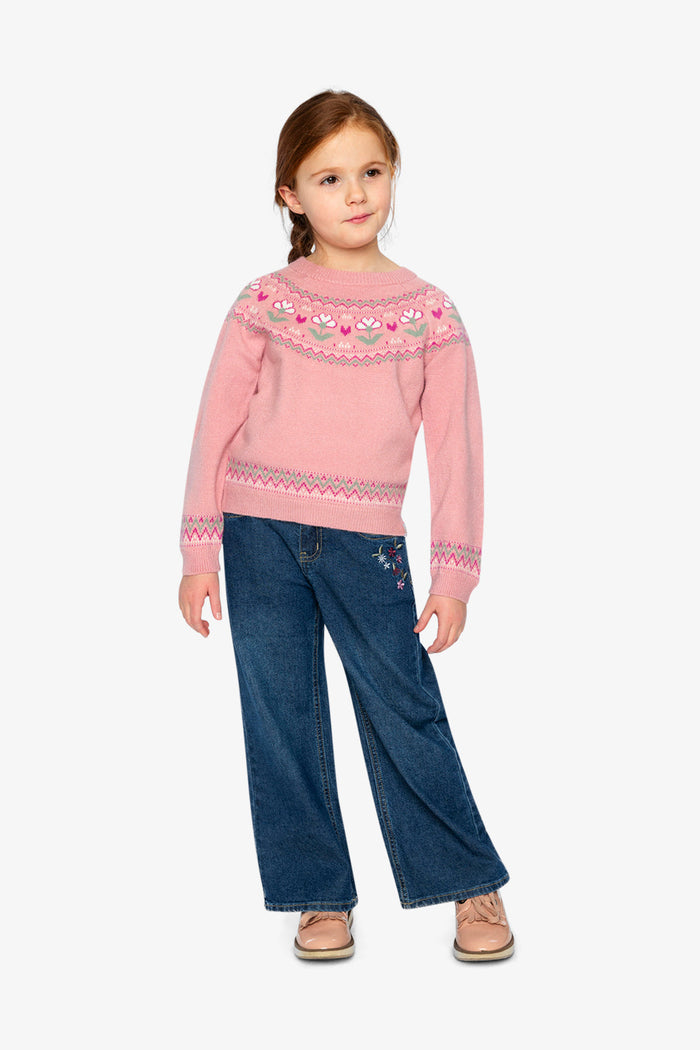 Sweater With Flower Jacquard Pale Dusty Pink-4
