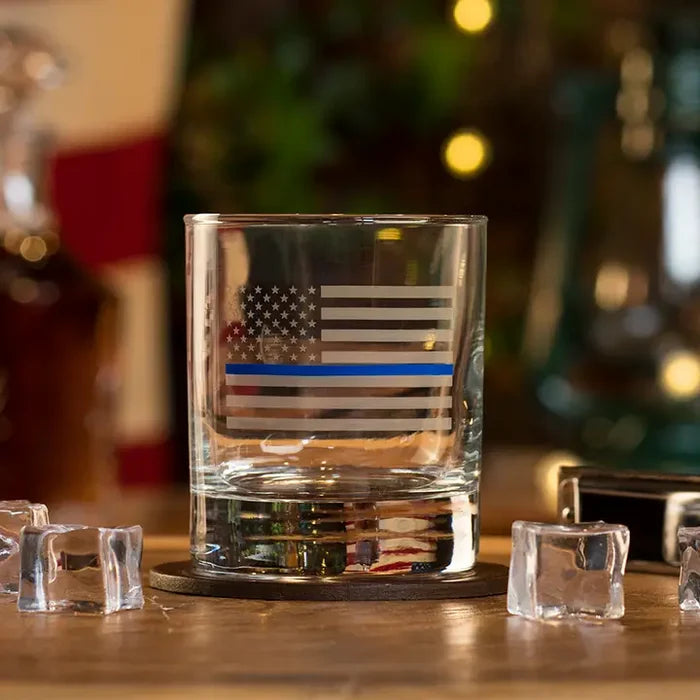 Thin Blue Line American Flag Whiskey Glass