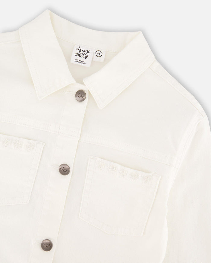 White Denim Jacket With Embroidery-4