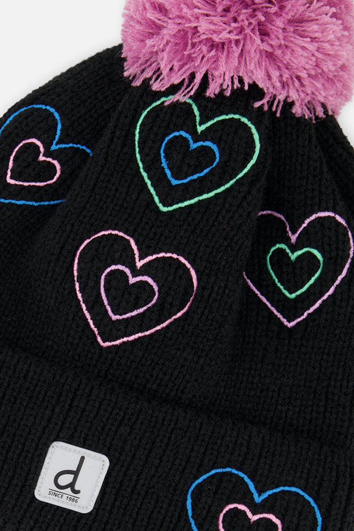 Winter Knit Hat With Pompom Black, Mauve And Blue-3