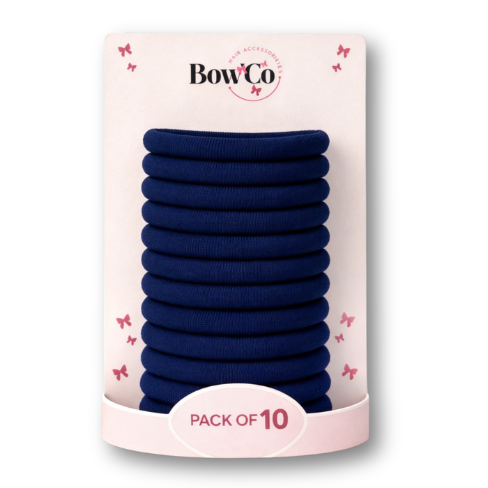 10 Elastic Pack School Hair Bobbles - Navy Blue - Non Damage