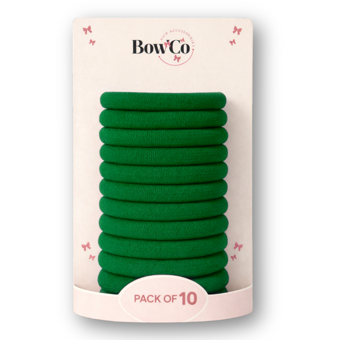 10 Elastic School Hair Bobbles - Green - Non Damage
