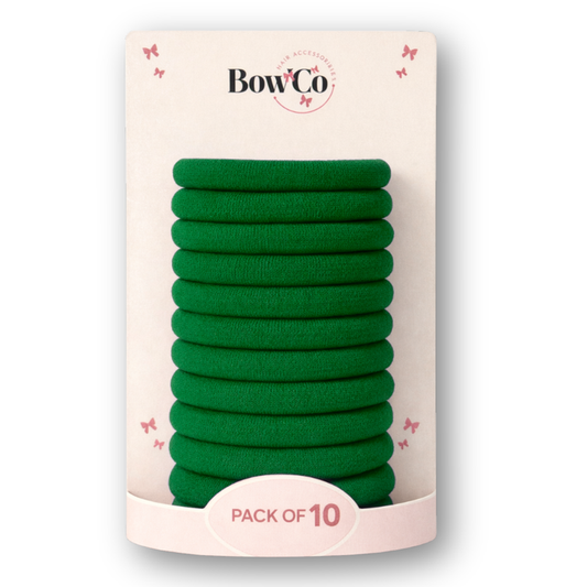 10 Elastic School Hair Bobbles - Green - Non Damage