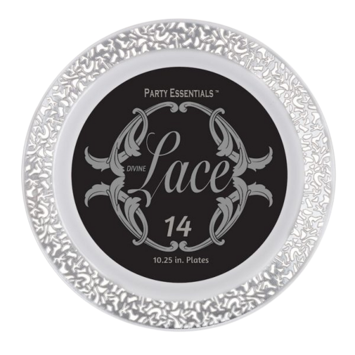 10.25" White Lace Plates with Silver Edge