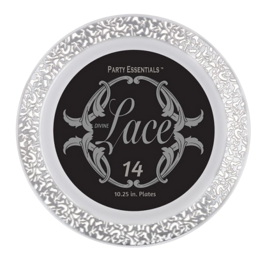 10.25" White Lace Plates with Silver Edge