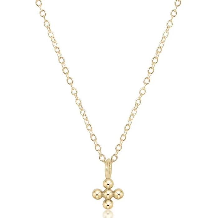16" necklace gold- classic beaded small signature cross