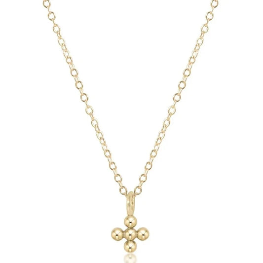 16" necklace gold- classic beaded small signature cross