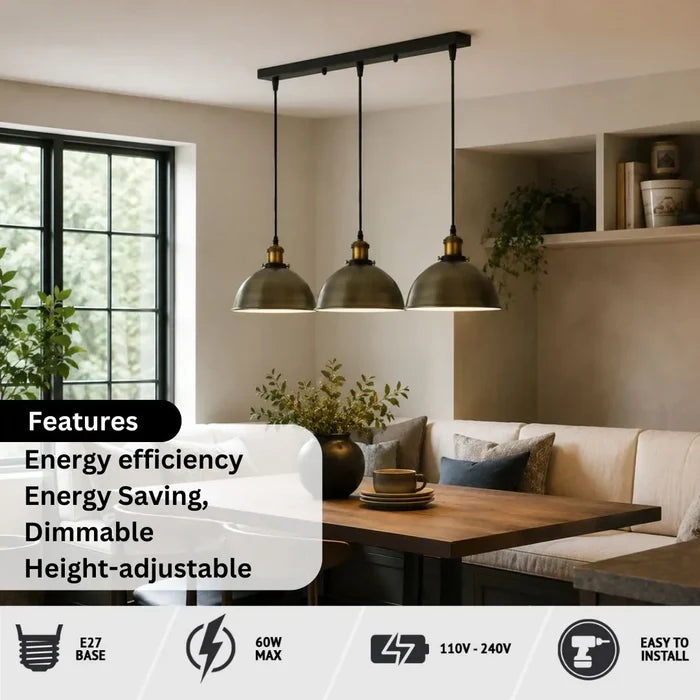 3 Way Linear Bar Pendant Metal Easy Fit Dimmable ~6796