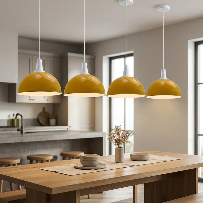 4 Pack Yellow Metal Dome Pendant Lights, 40cm, E27 Shade ceiling Light~3573