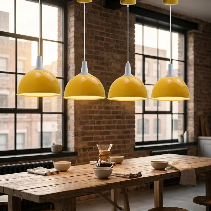 4 Pack Yellow Metal Dome Pendant Lights, 40cm, E27 Shade ceiling Light~3573