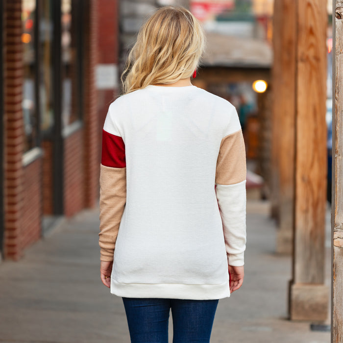 40006 - Color Block Knit Sweater with Slits