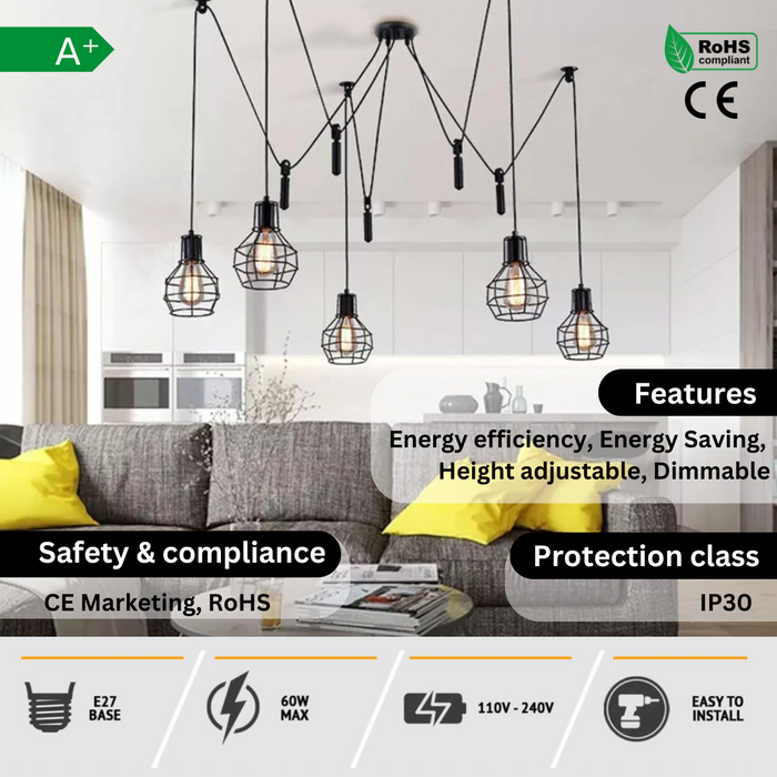 5 light pendant ceiling light Flex Cable Chandelier ~2488