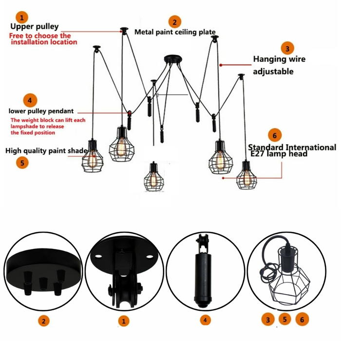 5 light pendant ceiling light Flex Cable Chandelier ~2488
