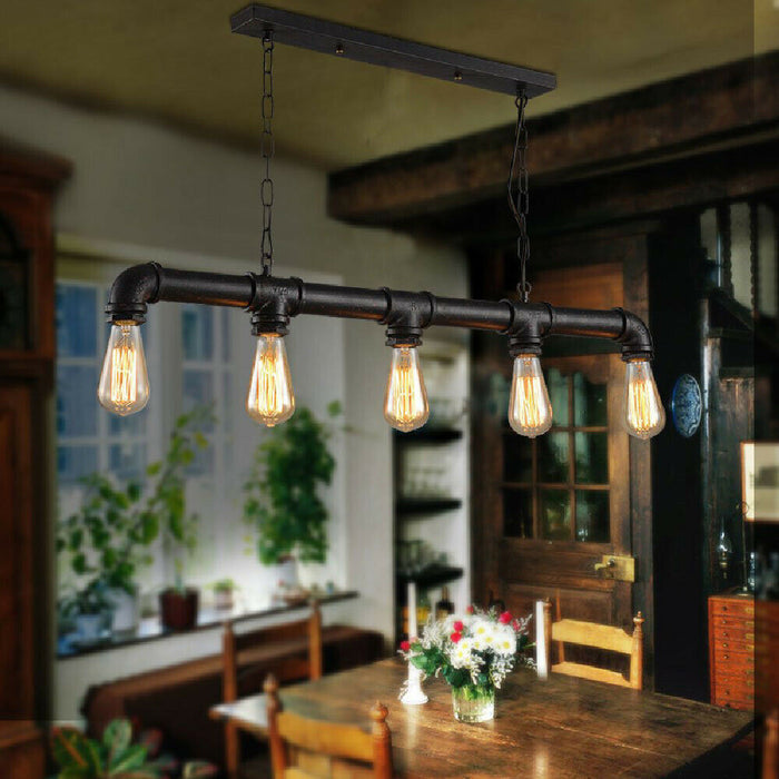 5 Way Industrial Steampunk Pipe Pendant Ceiling Light E27~2368