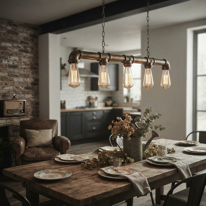 5 Way Industrial Steampunk Pipe Pendant Ceiling Light E27~2368