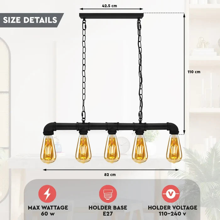5 Way Industrial Steampunk Pipe Pendant Ceiling Light E27~2368