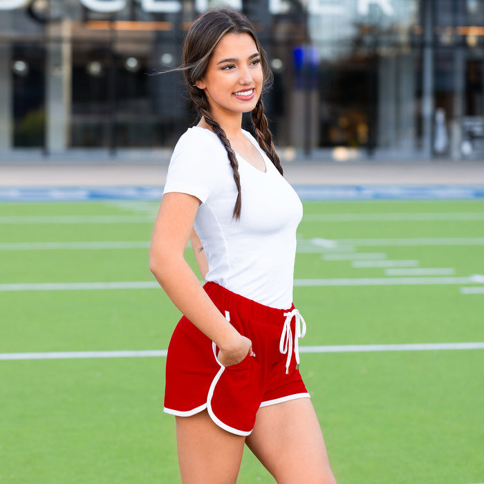 50023 - High-Waisted Varsity Game Day Shorts with Pockets - Red