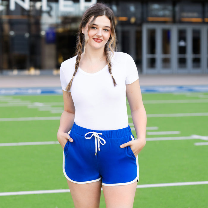 50023 - High-Waisted Varsity Game Day Shorts with Pockets - Royal Blue