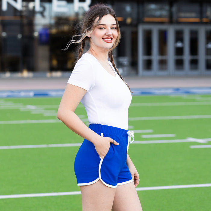 50023 - High-Waisted Varsity Game Day Shorts with Pockets - Royal Blue