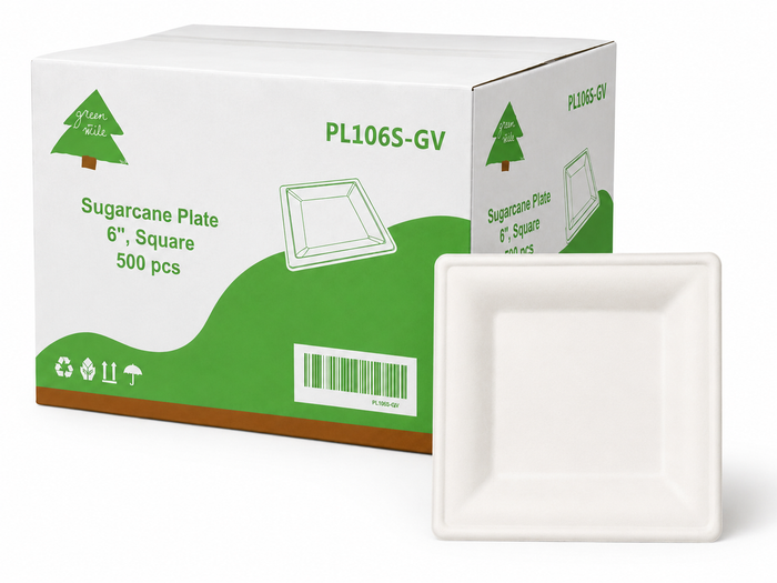 6" Square Sugarcane Plate