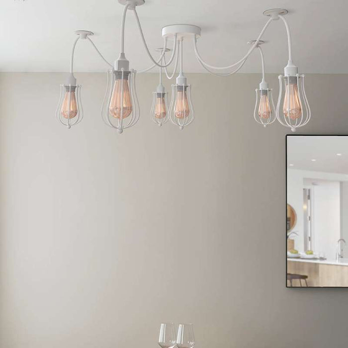 6 Way Spider Light E27 Pendant Light with Cage Lampshade ~5083