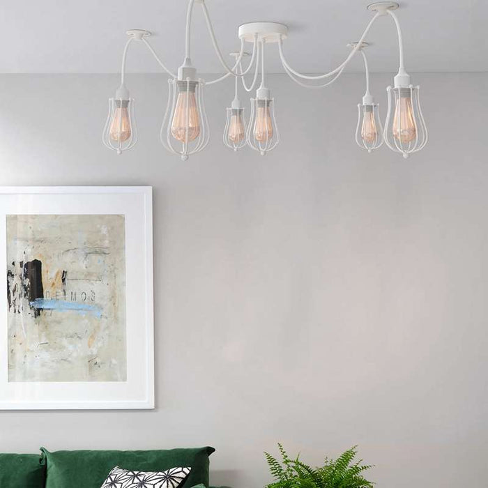 6 Way Spider Light E27 Pendant Light with Cage Lampshade ~5083