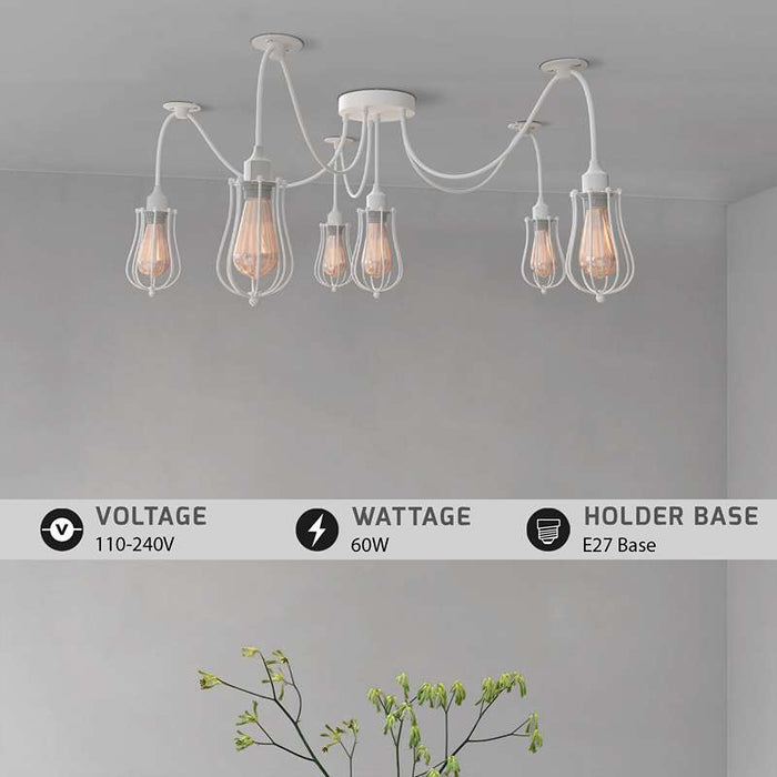 6 Way Spider Light E27 Pendant Light with Cage Lampshade ~5083