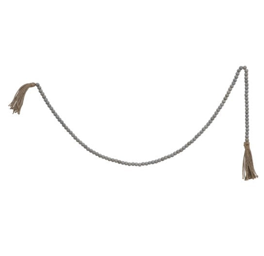 72" Jute & Wood Bead Garland w/ Tassels, Grey