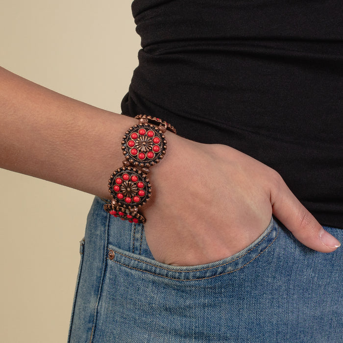 74788 - Squash Blossom Bracelet - Red & Copper
