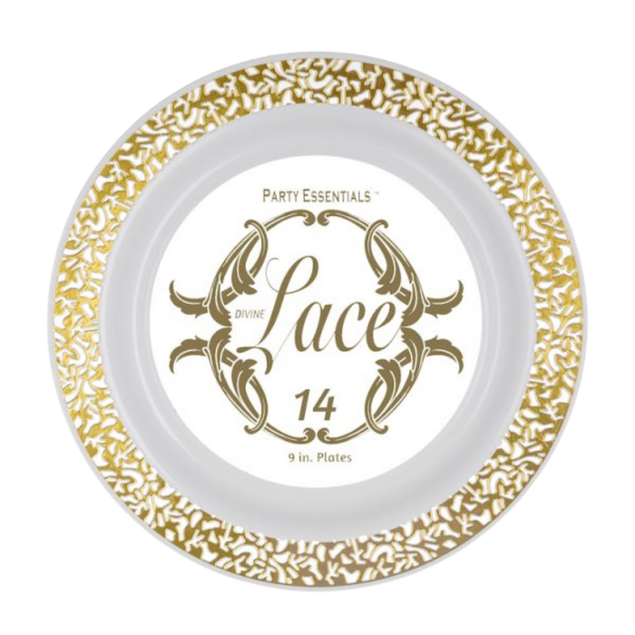 9" White Lace Plates with Gold Edge
