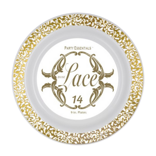 9" White Lace Plates with Gold Edge