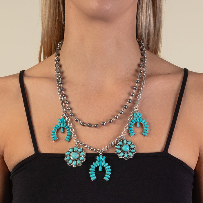 92053 - Squash Blossom Necklace - Turquoise & Silver