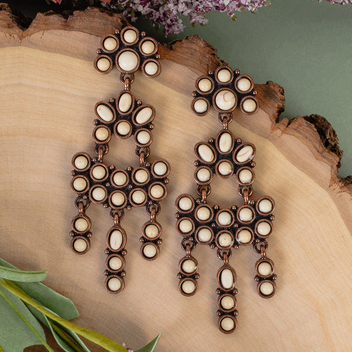 93313 - Squash Blossom Earrings - Ivory & Copper