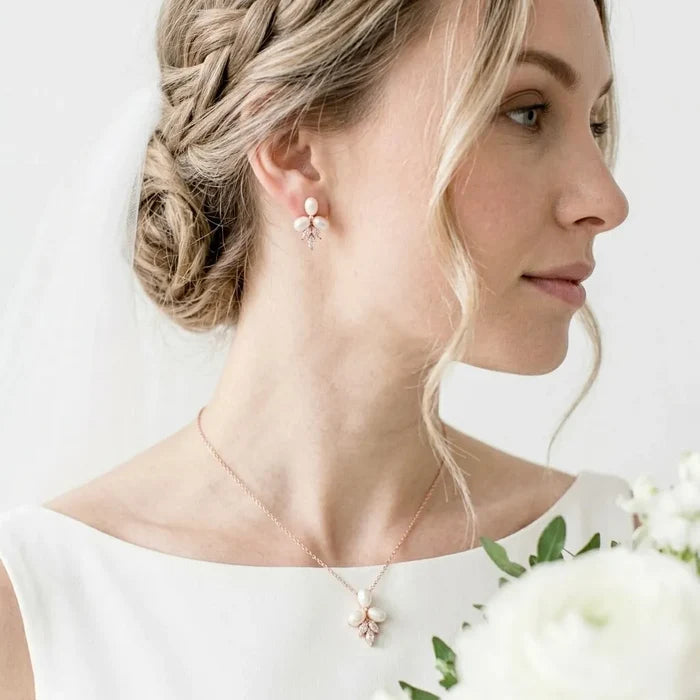 Wedding Pearl Jewelry - Pearl Bridal Jewelry Set - Available in Silver, Rose Gold and Yellow Gold