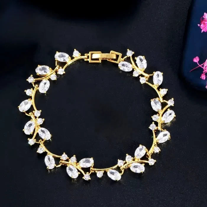Alaya - Cubic Zirconia Vine Bridal Bracelet - Silver, Gold & Rose Gold