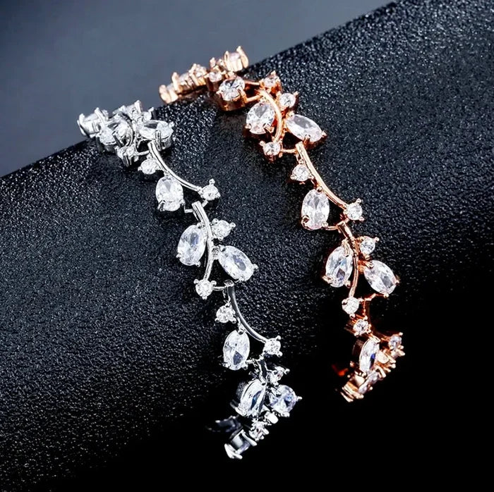 Wedding Jewelry - Cubic Zirconia Vine Bridal Bracelet - Available in Rose Gold and Silver