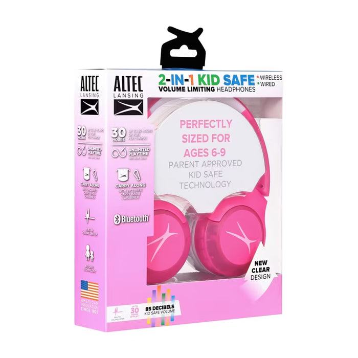 Altec Lansing Kid Safe Wireless Wired Headphones - Pink