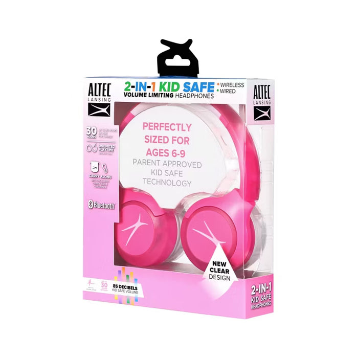 Altec Lansing Kid Safe Wireless Wired Headphones - Pink
