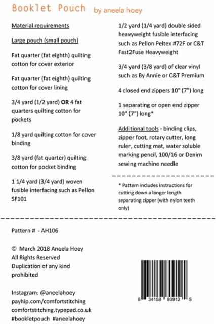 Aneela Hoey booklet Pouch Pattern zipper sewing notions storage pouch gift