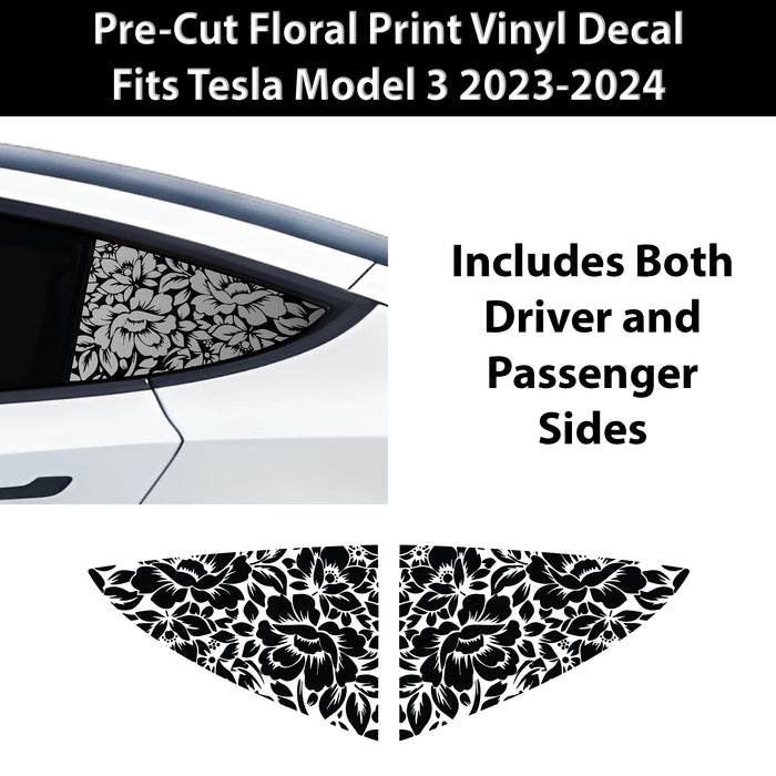 Animal Leopard Cheetah Cow Floral Flowers Quarter Window Vinyl Decal Stickers Fits Tesla Model 3 2023 - 2024 - Bogar Tech Designs