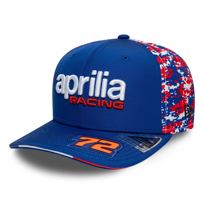 Pictured is this Aprilia Replica Marco Bezzecchi Le Mans Race Special 9SEVENTY Stretch Snap cap in blue. 1