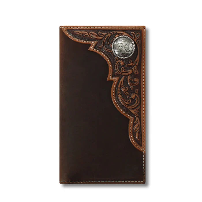Ariat Men's Embossed Corner Overlay Distressed Leather Rodeo Wallet