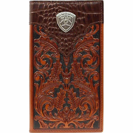Ariat Men's Embossed Leather Rodeo Wallet with Concho