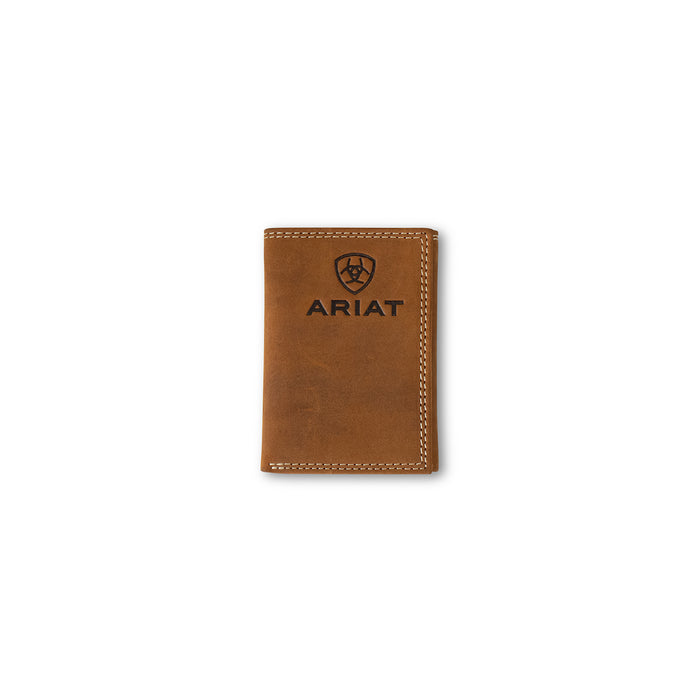 Ariat Men's Tan Embossed Logo Trifold Wallet